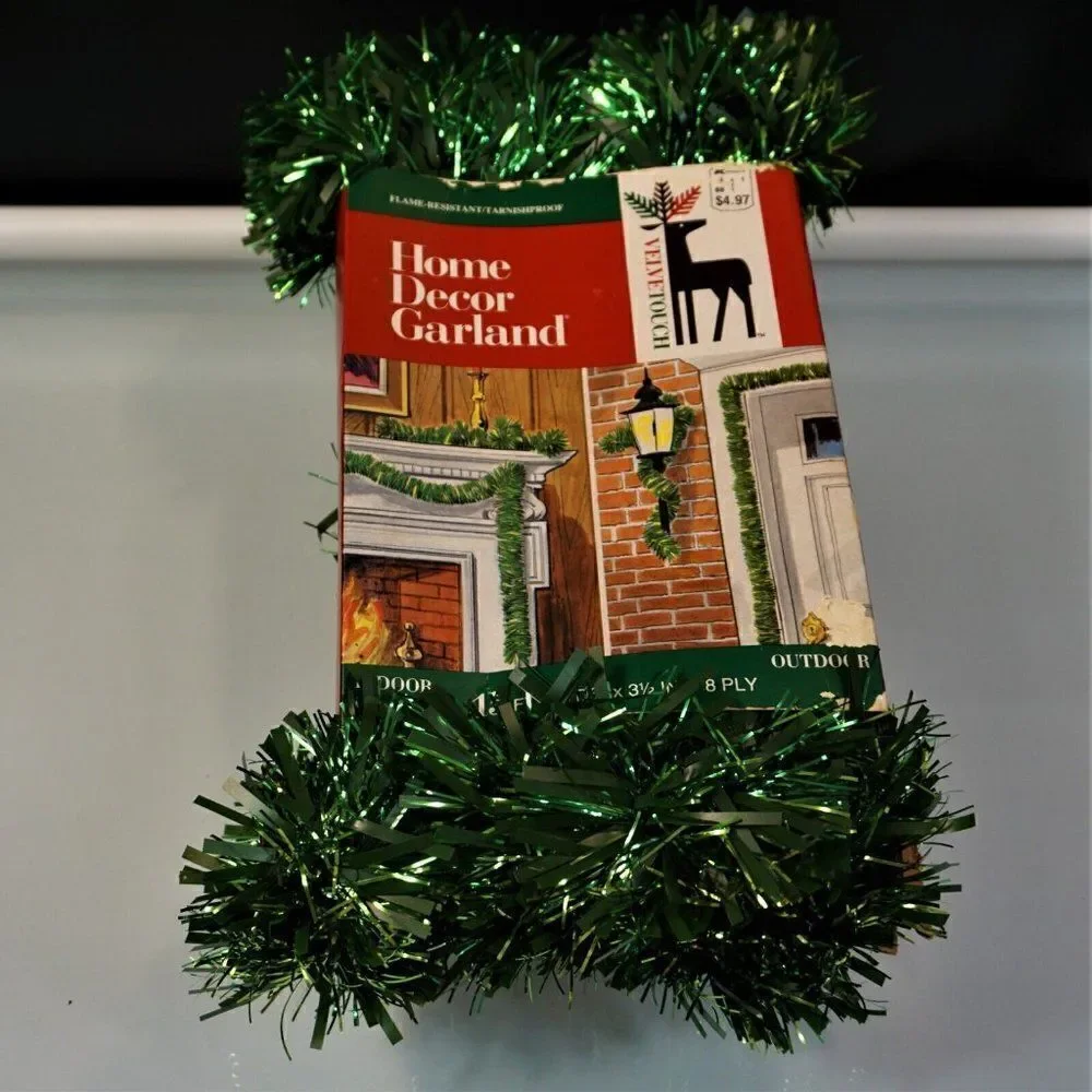 Vintage Home Decor Garland VELVET TOUCH 15ft Green Tinsel Christmas Indoor Outdo